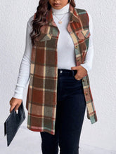 Load image into Gallery viewer, Honey Plus Size Pocketed Plaid Button Up Vest Coat