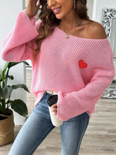 Load image into Gallery viewer, Heart Boat Neck Dropped Shoulder Sweater