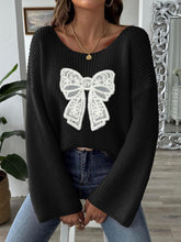 Load image into Gallery viewer, Bow Boat Neck Long Sleeve Sweater
