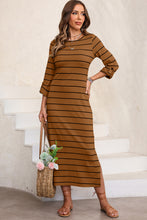 Load image into Gallery viewer, Slit Striped Round Neck Midi Dress