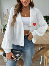 Load image into Gallery viewer, Heart Button Down V-Neck Long Sleeve Cardigan