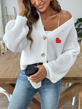Load image into Gallery viewer, Heart Button Down V-Neck Long Sleeve Cardigan