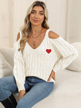 Load image into Gallery viewer, Cable-Knit Heart V-Neck Sweater