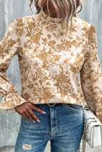 Load image into Gallery viewer, Floral Print Mock Neck Flounce Sleeve Blouse
