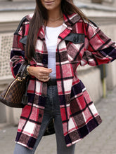 Load image into Gallery viewer, Pocketed Plaid Button Up Dropped Shoulder Shacket