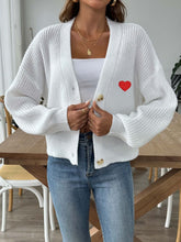 Load image into Gallery viewer, Heart Button Down V-Neck Long Sleeve Cardigan