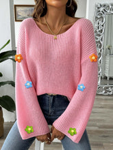 Load image into Gallery viewer, Flower Round Neck Long Sleeve Sweater