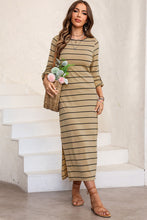 Load image into Gallery viewer, Slit Striped Round Neck Midi Dress