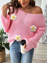 Load image into Gallery viewer, Flower Round Neck Long Sleeve Sweater