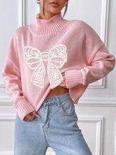 Load image into Gallery viewer, Bow Turtleneck Long Sleeve Sweater