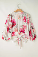 Load image into Gallery viewer, Tied Floral Round Neck Three-Quarter Sleeve Blouse