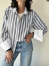 Load image into Gallery viewer, Striped Collared Neck Long Sleeve Shirt