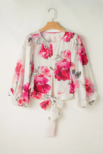 Load image into Gallery viewer, Tied Floral Round Neck Three-Quarter Sleeve Blouse