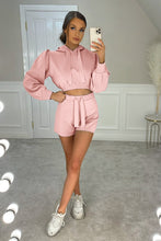 Load image into Gallery viewer, Drawstring Long Sleeve Hooded Top and Shorts Set