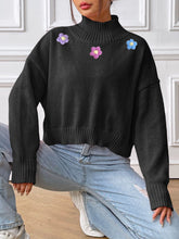 Load image into Gallery viewer, Flower Turtleneck Long Sleeve Sweater