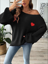 Load image into Gallery viewer, Heart Boat Neck Dropped Shoulder Sweater