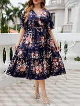 Load image into Gallery viewer, Honey Plus Size Floral Surplice Neck Midi Dress