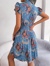 Load image into Gallery viewer, Pleated Floral Printed Tie Neck Knee Length Dress