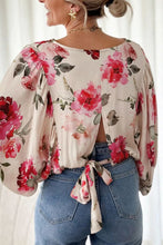 Load image into Gallery viewer, Tied Floral Round Neck Three-Quarter Sleeve Blouse