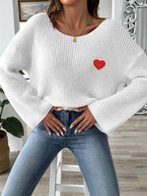 Load image into Gallery viewer, Heart Boat Neck Dropped Shoulder Sweater