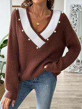 Load image into Gallery viewer, Contrast Trim Dropped Shoulder Long Sleeve Sweater