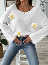 Load image into Gallery viewer, Flower Round Neck Long Sleeve Sweater