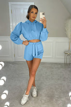 Load image into Gallery viewer, Drawstring Long Sleeve Hooded Top and Shorts Set