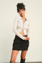 Load image into Gallery viewer, HYFVE Ribbed Double Zip Cropped Cardigan