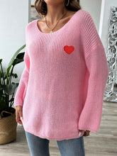 Load image into Gallery viewer, Heart Boat Neck Dropped Shoulder Sweater