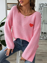 Load image into Gallery viewer, Heart Boat Neck Dropped Shoulder Sweater