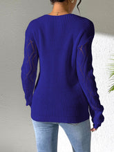 Load image into Gallery viewer, Openwork V-Neck Long Sleeve Sweater
