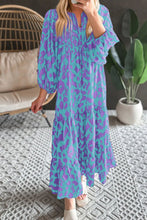 Load image into Gallery viewer, Smocked Printed Tie Neck Long Sleeve Dress