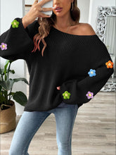 Load image into Gallery viewer, Flower Round Neck Long Sleeve Sweater