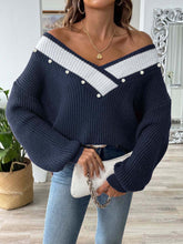 Load image into Gallery viewer, Contrast Trim Dropped Shoulder Long Sleeve Sweater