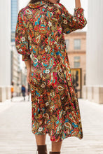 Load image into Gallery viewer, Printed Surplice Lantern Sleeve Midi Dress