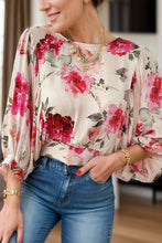 Load image into Gallery viewer, Tied Floral Round Neck Three-Quarter Sleeve Blouse