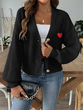 Load image into Gallery viewer, Heart Button Down V-Neck Long Sleeve Cardigan