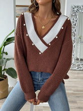 Load image into Gallery viewer, Contrast Trim Dropped Shoulder Long Sleeve Sweater