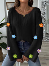 Load image into Gallery viewer, Flower Round Neck Long Sleeve Sweater