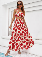Load image into Gallery viewer, Honey Floral Tie Shoulder Top and Tiered Maxi Skirt Set