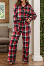 Load image into Gallery viewer, Plaid Long Sleeve Top and Pants Lounge Set