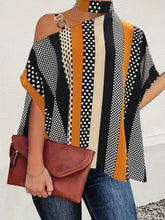 Load image into Gallery viewer, Cutout Color Block Mock Neck Blouse