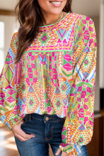 Load image into Gallery viewer, Geometric Printed Round Neck Long Sleeve Blouse