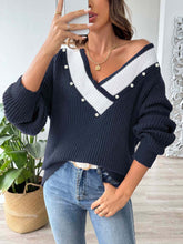 Load image into Gallery viewer, Contrast Trim Dropped Shoulder Long Sleeve Sweater