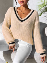 Load image into Gallery viewer, Contrast Trim V-Neck Long Sleeve Sweater
