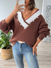 Load image into Gallery viewer, Contrast Trim Dropped Shoulder Long Sleeve Sweater