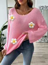 Load image into Gallery viewer, Flower Round Neck Long Sleeve Sweater