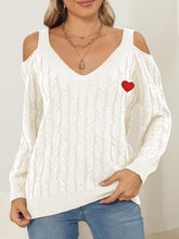 Load image into Gallery viewer, Cable-Knit Heart V-Neck Sweater