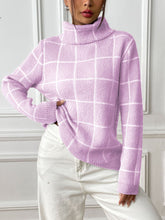 Load image into Gallery viewer, Plaid Turtleneck Long Sleeve Sweater