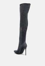 Load image into Gallery viewer, madman stretch velvet high heel boots-34